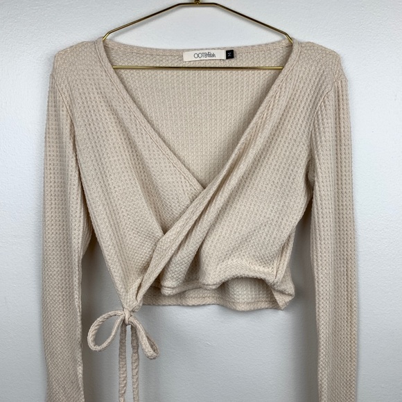 OOTD Fash Tops - OOTD Fash Cream Knit Criss Cross Crop Top